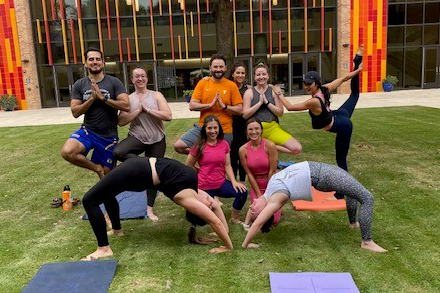 During Rediscover Wellness week, residents and fellows were invited to practice yoga in the ALTC courtyard.