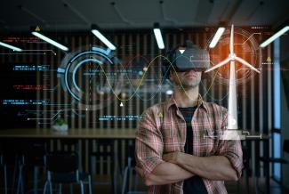 Engineer using virtual reality to view data